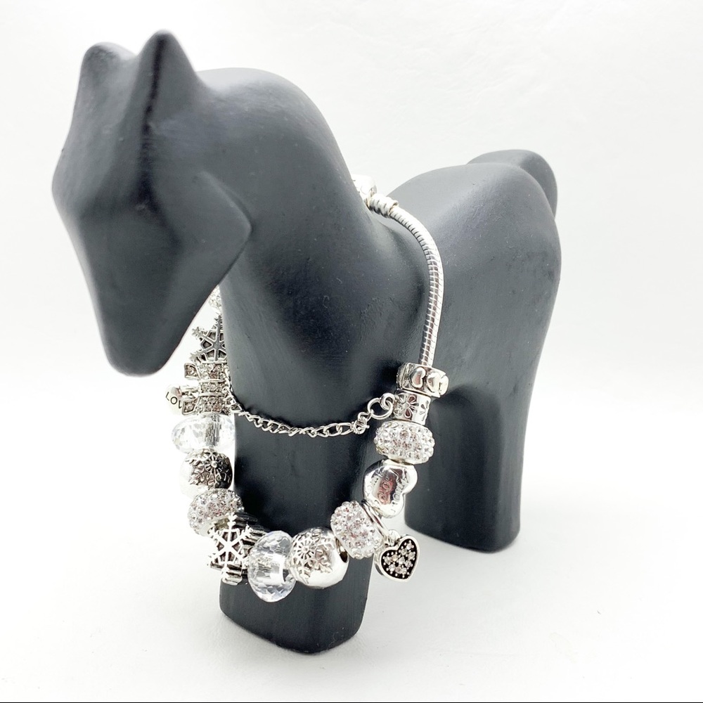 Charm Bracelet Heart, snowflake and rhinestone